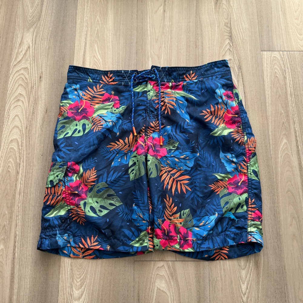 Tommy Bahama Swim Trunks Mens Large  Blue Floral Lined Shorts Pockets Tropical